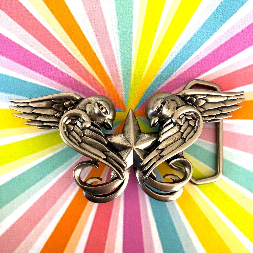 Tattoo Flash Swallows belt buckle Gun Metal Unisex